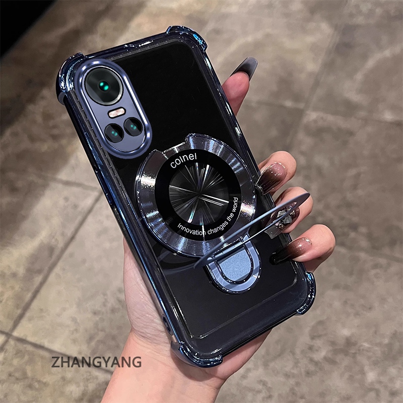 Ốp OPPO RENO 10 5G/RENO 10 Pro 5G thiết kế mới, mạ điện, chống rơi bốn góc, TPU mềm, kèm giá đỡ điện thoại