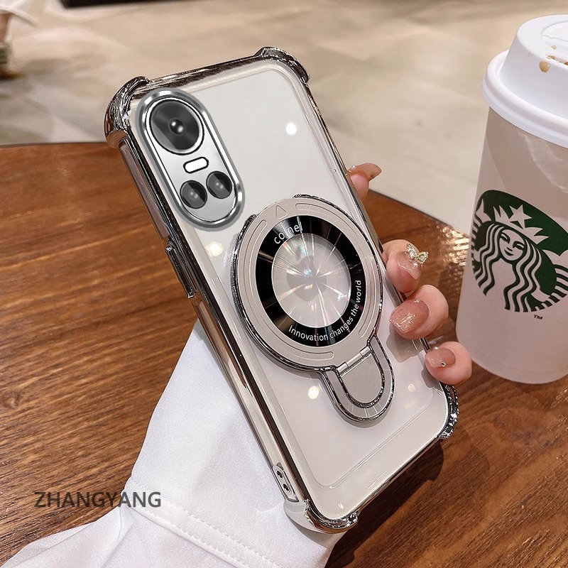 Ốp OPPO RENO 10 5G/RENO 10 Pro 5G thiết kế mới, mạ điện, chống rơi bốn góc, TPU mềm, kèm giá đỡ điện thoại