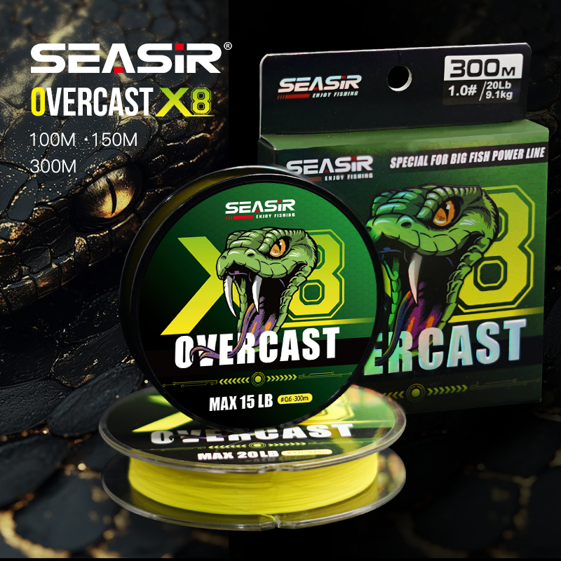 Dây câu Seasir Overcast X8 PE Chất lượng Nhật Bản 8 sợi bện 100M / 150M / 300M 15-50LB Dây chính có chiều cao cho dòng điện cá lớn