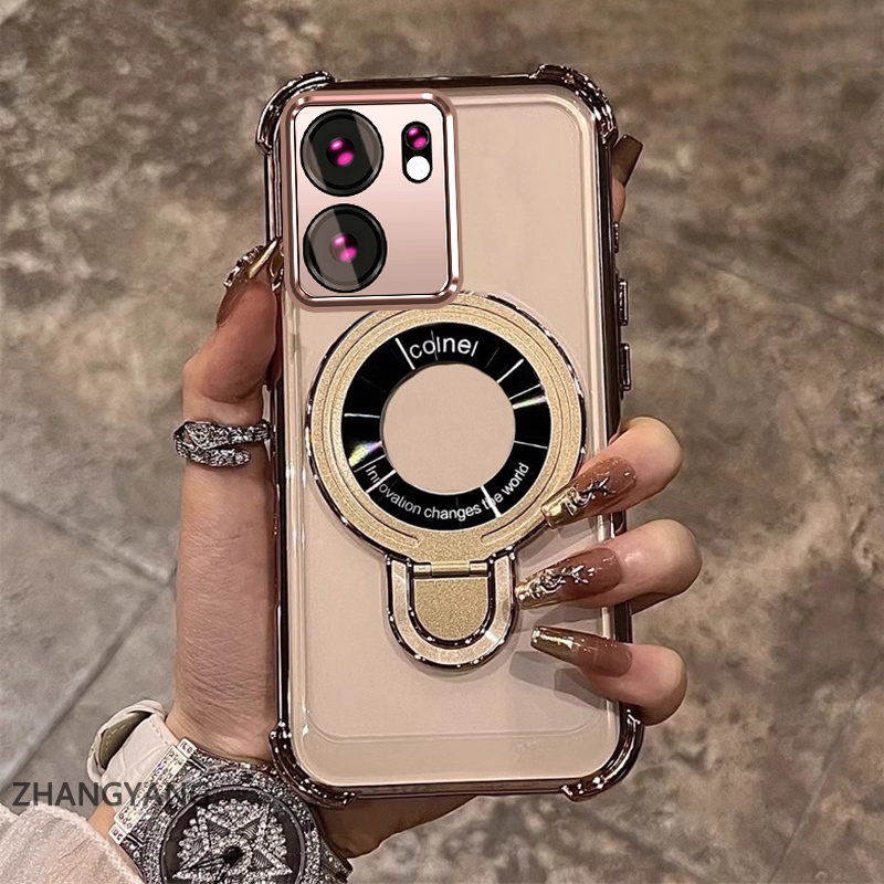 Ốp lưng OPPO Reno 13F 5G mạ điện, TPU mềm, chống rơi bốn góc, kèm giá đỡ