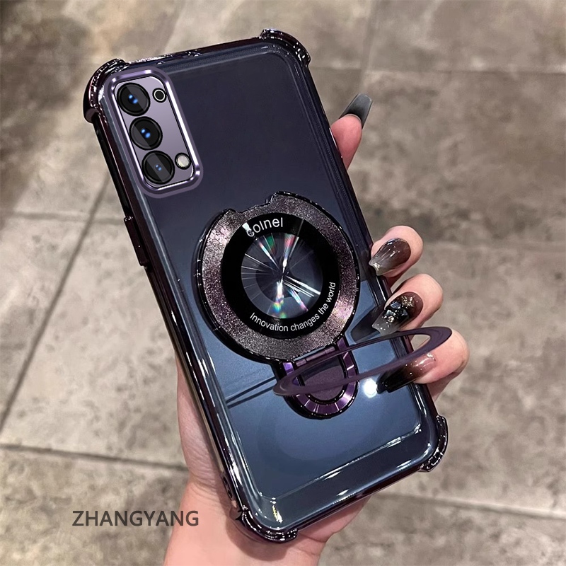 Ốp OPPO Reno 5/5k thiết kế mạ điện, TPU mềm, chống rơi 4 góc, kèm giá đỡ điện thoại