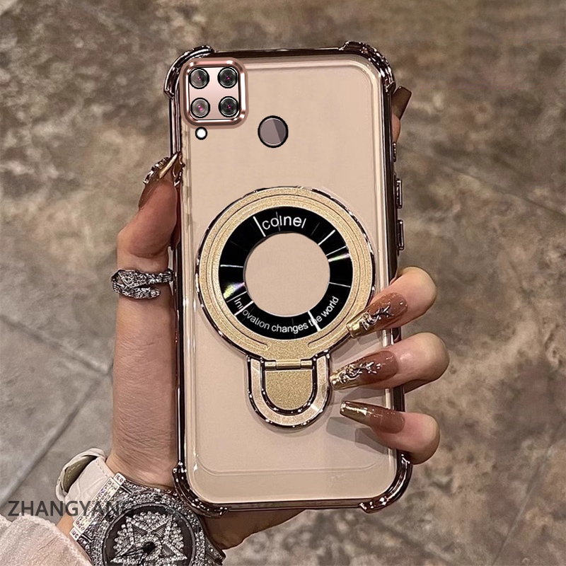Ốp Điện Thoại TPU Mạ Điện Cho Realme C15, Chống Rơi Bốn Góc, Có Giá Đỡ