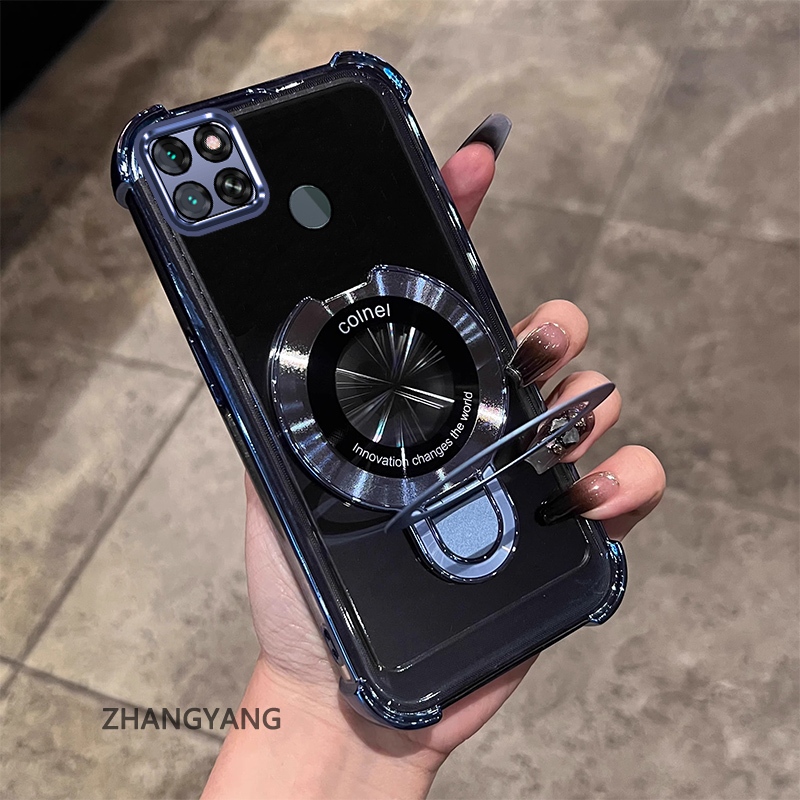 Ốp Điện Thoại Cho Realme C21Y C25Y Thẩm Mỹ Thiết Kế Mới Vỏ Điện Thoại Mạ Điện Với Chức Năng Chống Rơi Bốn Góc Vỏ Mềm TPU Có Giá Đỡ Điện Thoại