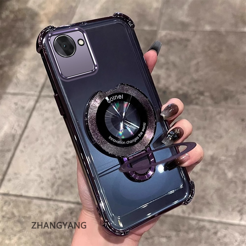 Ốp điện thoại cho Realme C30 C30s thiết kế thẩm mỹ, mạ điện, chống rơi bốn góc, vỏ mềm TPU kèm giá đỡ