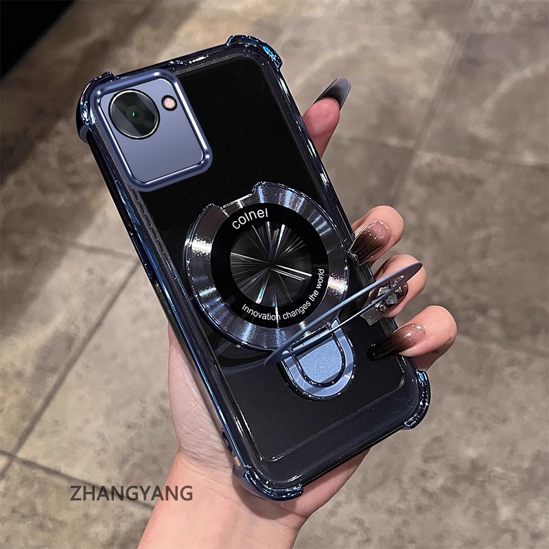 Ốp điện thoại cho Realme C30 C30s thiết kế thẩm mỹ, mạ điện, chống rơi bốn góc, vỏ mềm TPU kèm giá đỡ