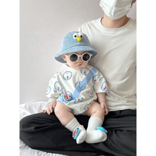 Áo liền quần dài tay xanh Đôrêmon cotton dáng rộng mềm mại thoải mái cho bé 0-24 tháng
