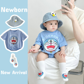 Bé trai sơ sinh hoạt hình dễ thương Doremon dáng rộng vừa vặn áo liền quần mùa hè mềm mại và thoải mái (0-24 tháng)