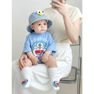 Bé trai sơ sinh hoạt hình dễ thương Doremon dáng rộng vừa vặn áo liền quần mùa hè mềm mại và thoải mái (0-24 tháng)