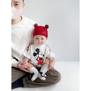 Áo liền quần bé sơ sinh, trẻ em 0-24 tháng, cotton, in Mickey, dáng rộng vừa vặn, mềm mại, mùa hè