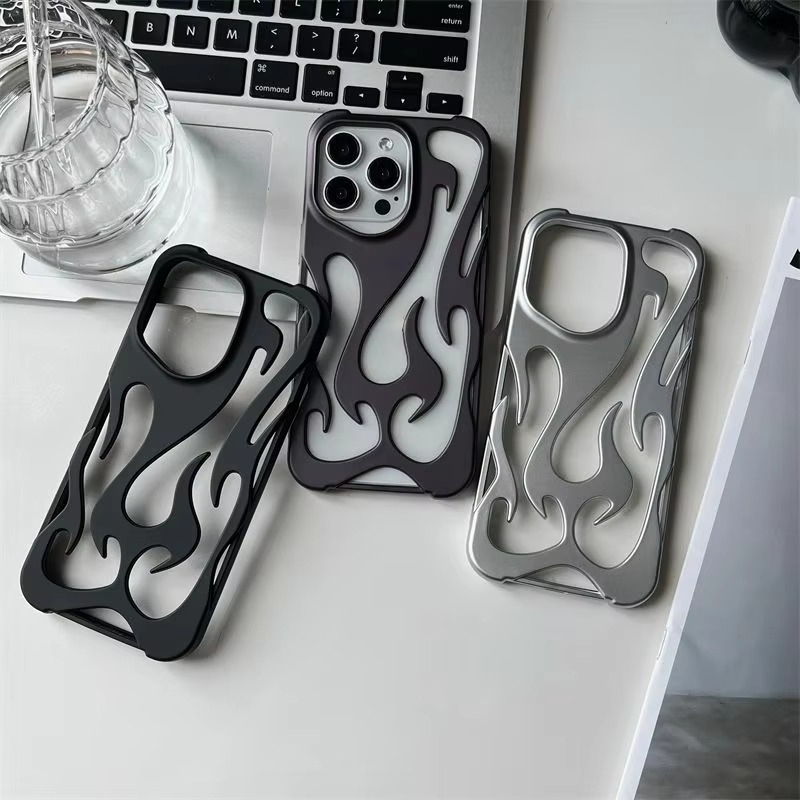 Ốp điện thoại mỏng rỗng họa tiết ngọn lửa 3D mới cho iPhone 17 16 15 14 13 12 11 Pro Max 15 14 16 Plus Vỏ mềm bảo vệ chống sốc