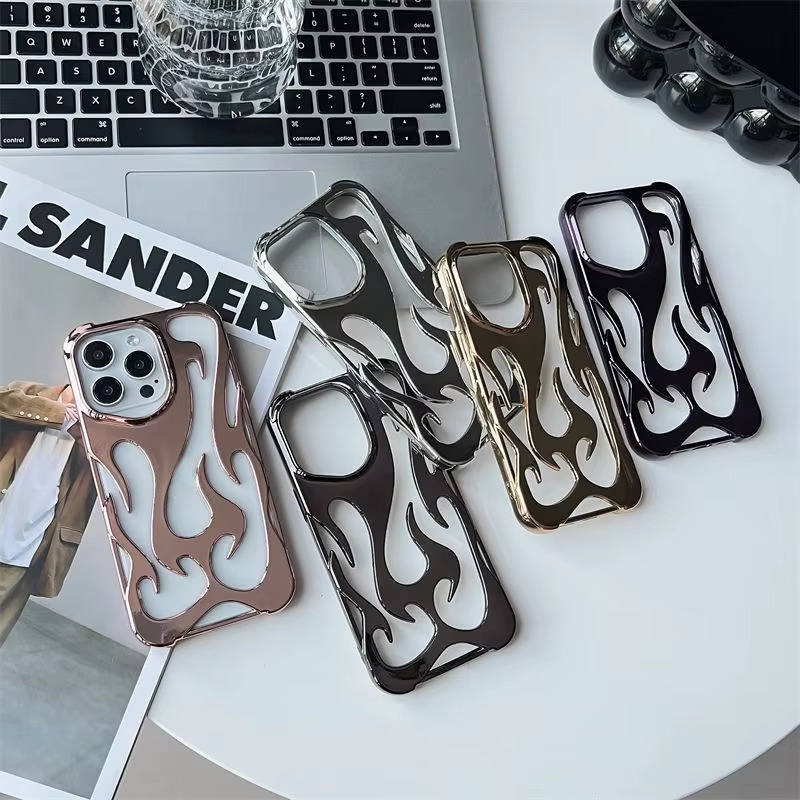 Ốp điện thoại mỏng rỗng họa tiết ngọn lửa 3D mới cho iPhone 17 16 15 14 13 12 11 Pro Max 15 14 16 Plus Vỏ mềm bảo vệ chống sốc