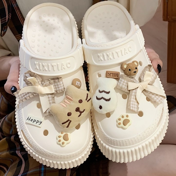 Giày crocs hoa dễ thương Hàn Quốc, phụ kiện khóa 3D tháo rời, trang trí lỗ, phong cách Zhibixing
