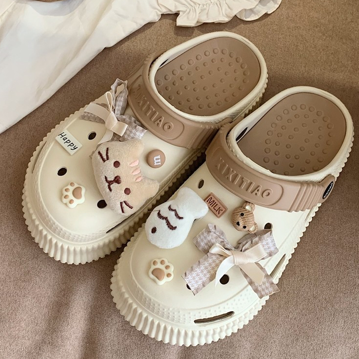 Giày crocs hoa dễ thương Hàn Quốc, phụ kiện khóa 3D tháo rời, trang trí lỗ, phong cách Zhibixing