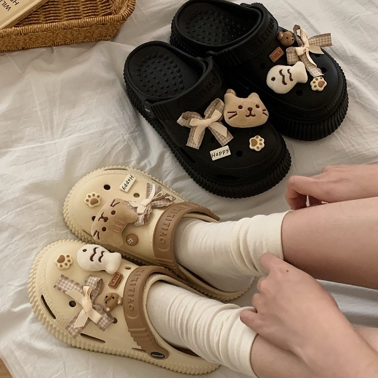 Giày crocs hoa dễ thương Hàn Quốc, phụ kiện khóa 3D tháo rời, trang trí lỗ, phong cách Zhibixing