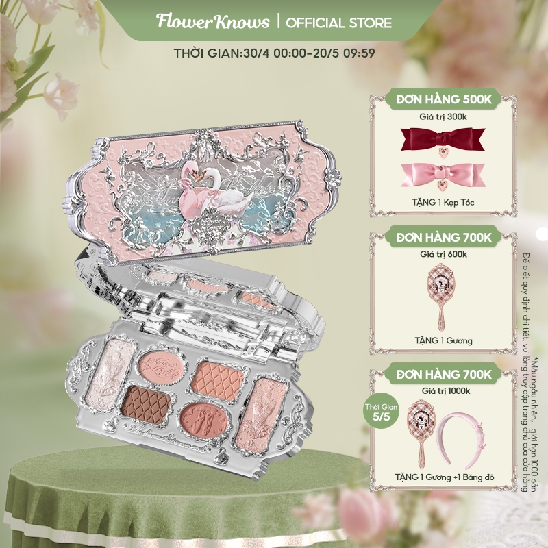 Ảnh Flower knows Bảng Phấn Mắt swan ballet Sáu Màu Sắc Hiệu Ứng Mịn Màng Lâu Trôi 6.5g 1
