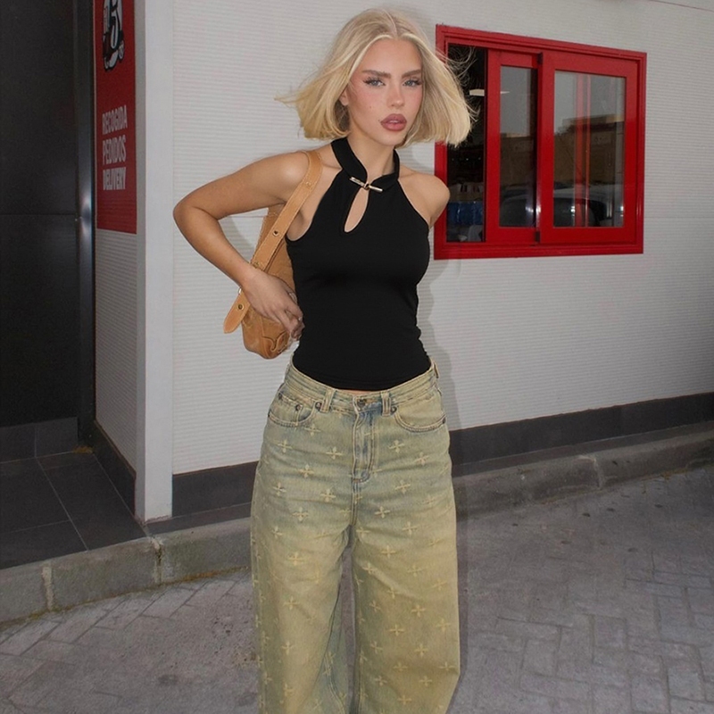 Cutenew Chắc Chắn Dây Áo Skinny Off Vai Không Đều Chắp Vá Rốn Lộn Mùa Hè Nữ Thời Trang Gợi Cảm Phong Cách Mỹ