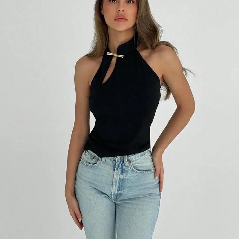 Cutenew Chắc Chắn Dây Áo Skinny Off Vai Không Đều Chắp Vá Rốn Lộn Mùa Hè Nữ Thời Trang Gợi Cảm Phong Cách Mỹ