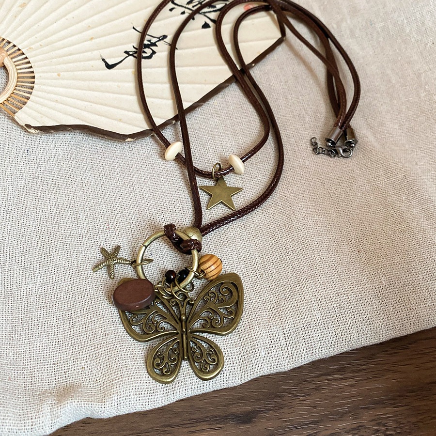 Vòng cổ mặt dây chuyền hình con bướm bằng sáp Bohemian, dây chuyền xương đòn phong cách dân tộc cổ điển, dây chuyền cao cấp dành cho nữ bán buôn