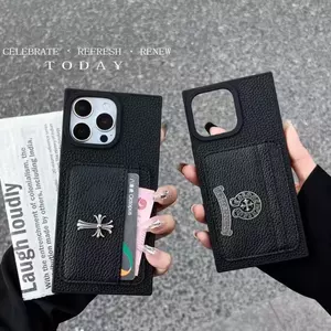 Da Cao Cấp Đinh Tán Da Vuông Mềm Ốp Lưng Cho iPhone 16 Pro Max Vỏ Điện Thoại iPhone 16 15 14 13 12 11 Pro Max 13Mini 14Plus XSMAX XR Vỏ Đeo Ngang