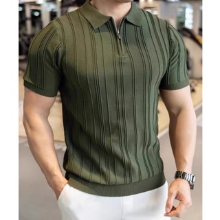 Nửa Dây Kéo Áo polo Nam Tay Ngắn Mùa Hè 2025 Ve Áo Đan Top Ruffian Đẹp Trai Áo Thun Nam Phong Cách