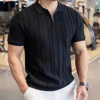 Nửa Dây Kéo Áo polo Nam Tay Ngắn Mùa Hè 2025 Ve Áo Đan Top Ruffian Đẹp Trai Áo Thun Nam Phong Cách
