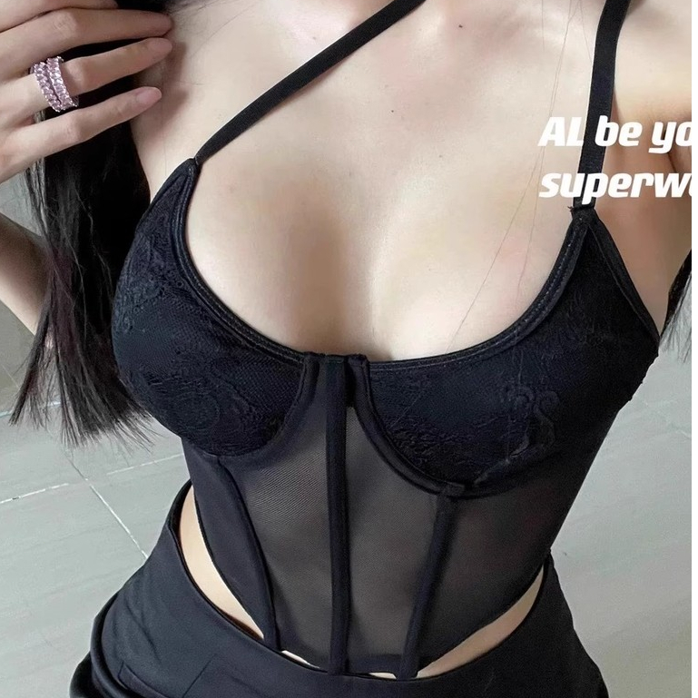Cô Gái Nóng Xương Cá Gợi Cảm Áo Sling Tập Hợp Gạc Đen