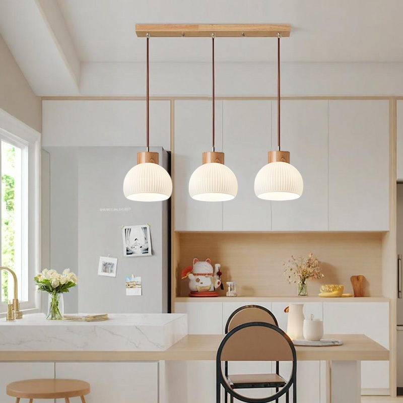 Đèn chùm trần thủy tinh tối giản phong cách mục vụ Nhật Bản, Đèn mặt dây chuyền bằng gỗ Led, Bàn ăn, Lối đi, Đảo, Phòng ngủ Đèn thả trang trí