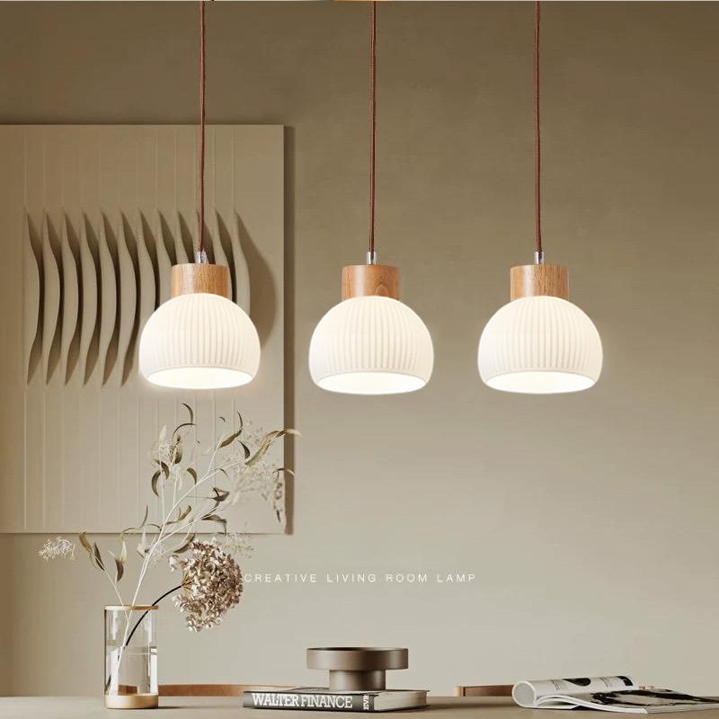 Đèn chùm trần thủy tinh tối giản phong cách mục vụ Nhật Bản, Đèn mặt dây chuyền bằng gỗ Led, Bàn ăn, Lối đi, Đảo, Phòng ngủ Đèn thả trang trí