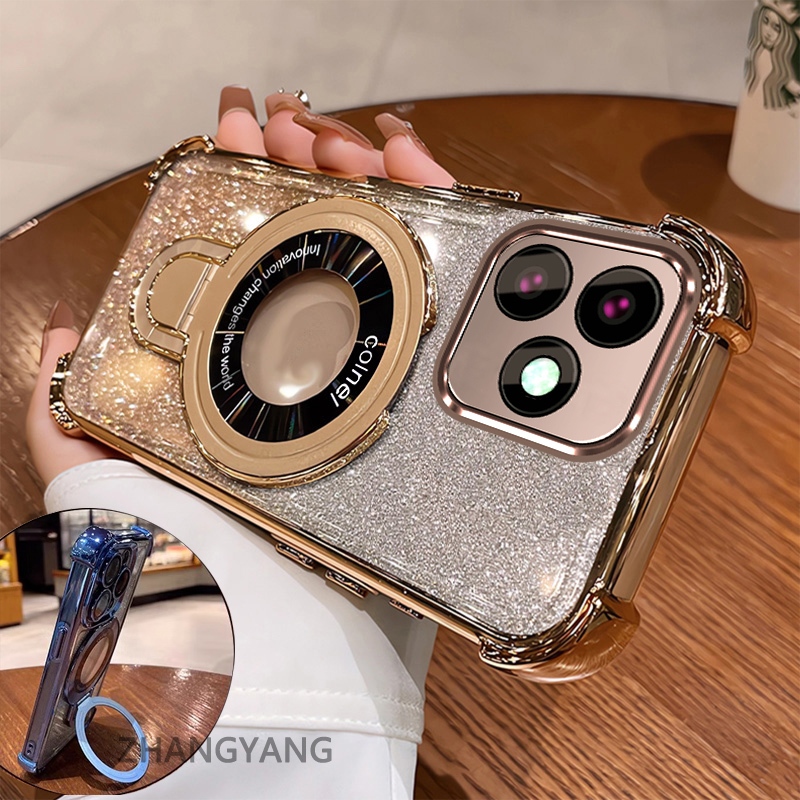Ốp Điện Thoại Cho OPPO A5 Pro 5G Flash Mạ Điện Ốp Lưng Điện Thoại Hợp Kim Thẩm Mỹ Giá Đỡ Điện Thoại Thiết Kế Mới Silicon TPU Chống Rơi Vỏ Mềm