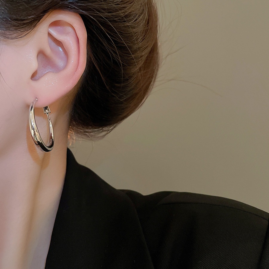 [Jewbeauty] Bông tai tròn thiết kế đơn giản phong cách Hàn Quốc, kim bạc, dễ kết hợp