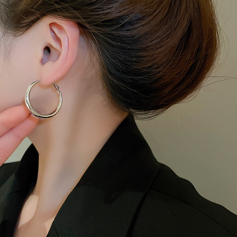[Jewbeauty] Bông tai tròn thiết kế đơn giản phong cách Hàn Quốc, kim bạc, dễ kết hợp
