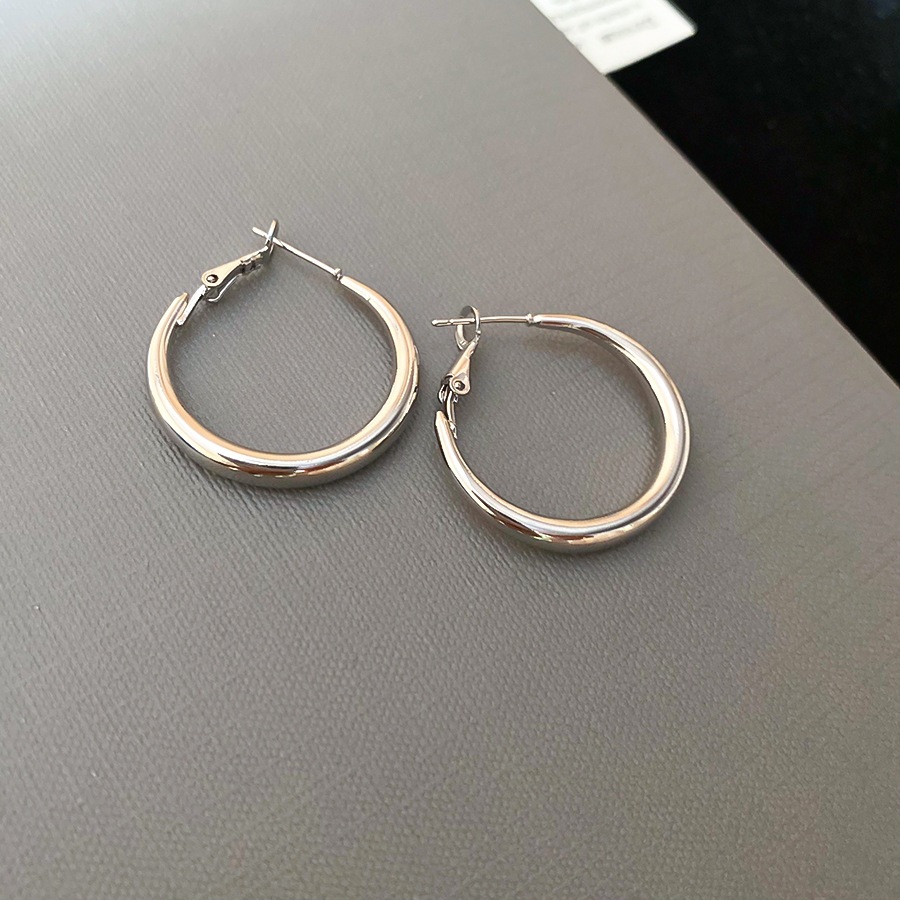 [Jewbeauty] Bông tai tròn thiết kế đơn giản phong cách Hàn Quốc, kim bạc, dễ kết hợp