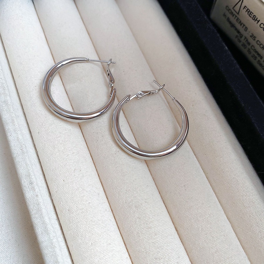 [Jewbeauty] Bông tai tròn thiết kế đơn giản phong cách Hàn Quốc, kim bạc, dễ kết hợp