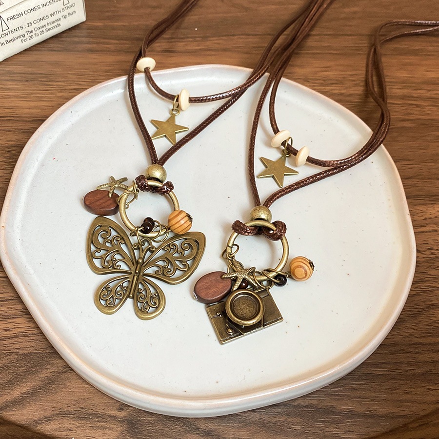 Vòng cổ mặt dây chuyền hình con bướm bằng sáp Bohemian, dây chuyền xương đòn phong cách dân tộc cổ điển, dây chuyền cao cấp dành cho nữ bán buôn