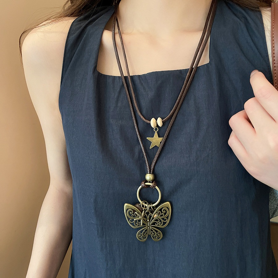 Vòng cổ mặt dây chuyền hình con bướm bằng sáp Bohemian, dây chuyền xương đòn phong cách dân tộc cổ điển, dây chuyền cao cấp dành cho nữ bán buôn