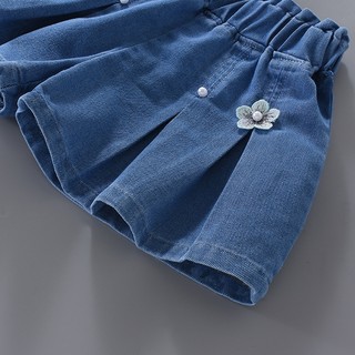 MuyoNowo Bé Gái Xếp Ly Denim Skort 3D Hoa Co Giãn Eo Trẻ Em Quần Short Mùa Hè