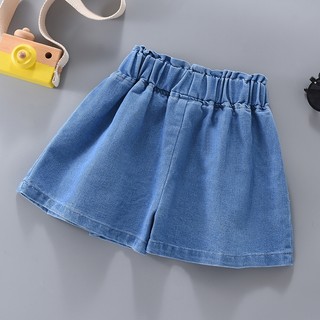 MuyoNowo Bé Gái Xếp Ly Denim Skort 3D Hoa Co Giãn Eo Trẻ Em Quần Short Mùa Hè