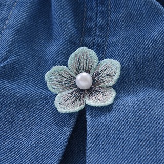 MuyoNowo Bé Gái Xếp Ly Denim Skort 3D Hoa Co Giãn Eo Trẻ Em Quần Short Mùa Hè