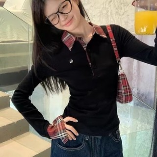 Áo thun nữ cổ áo Polo mỏng mới tay dài đáy áo thun hàng đầu