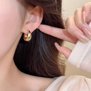 Vintage Audrey 18k Mạ Vàng Thép Titan Vòng Đeo Tai Nữ Đa Năng Tối Giản Giọt Nước Hình Tròn Bông Tai