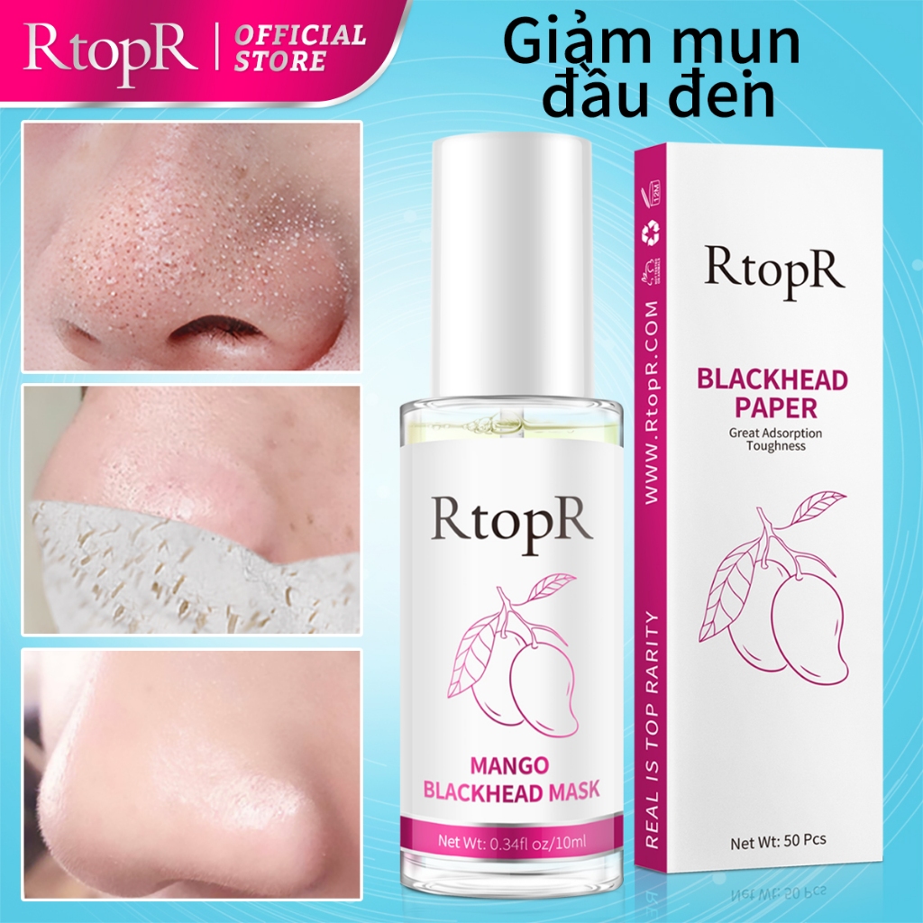 Ảnh Set sản phẩm lột mụn đầu đen RtopR gồm serum + 50 giấy lột mụn cho mũi 10ml RtopR Mango Blackhead Remover Mask Deep Cleans Pores 10ml+50pcs paper 1