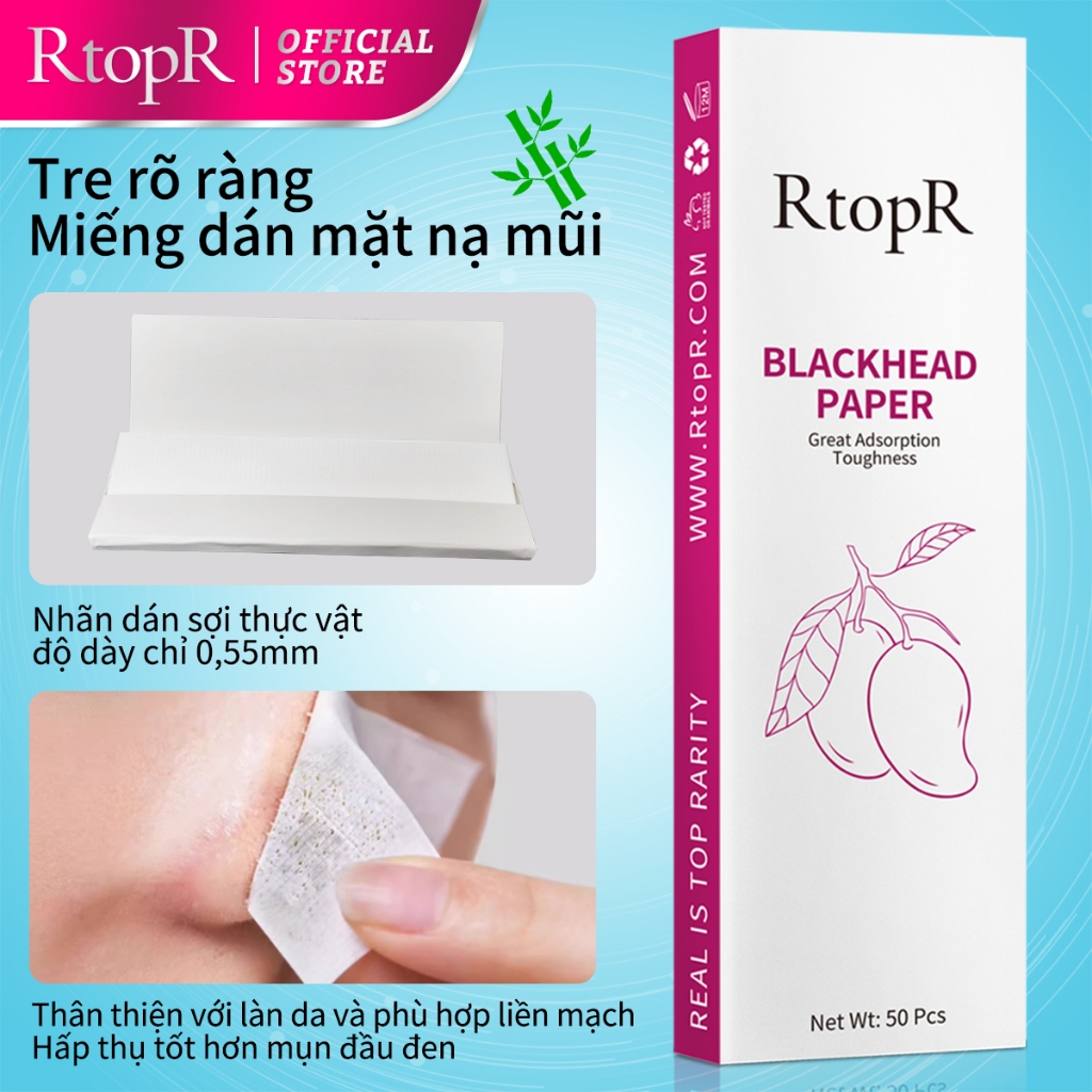 RtopR Set sản phẩm lột mụn đầu đen gồm serum + 50 giấy lột mụn cho mũi 10ml RtopR Mango Blackhead Remover Mask Deep Cleans Pores 10ml+50pcs paper