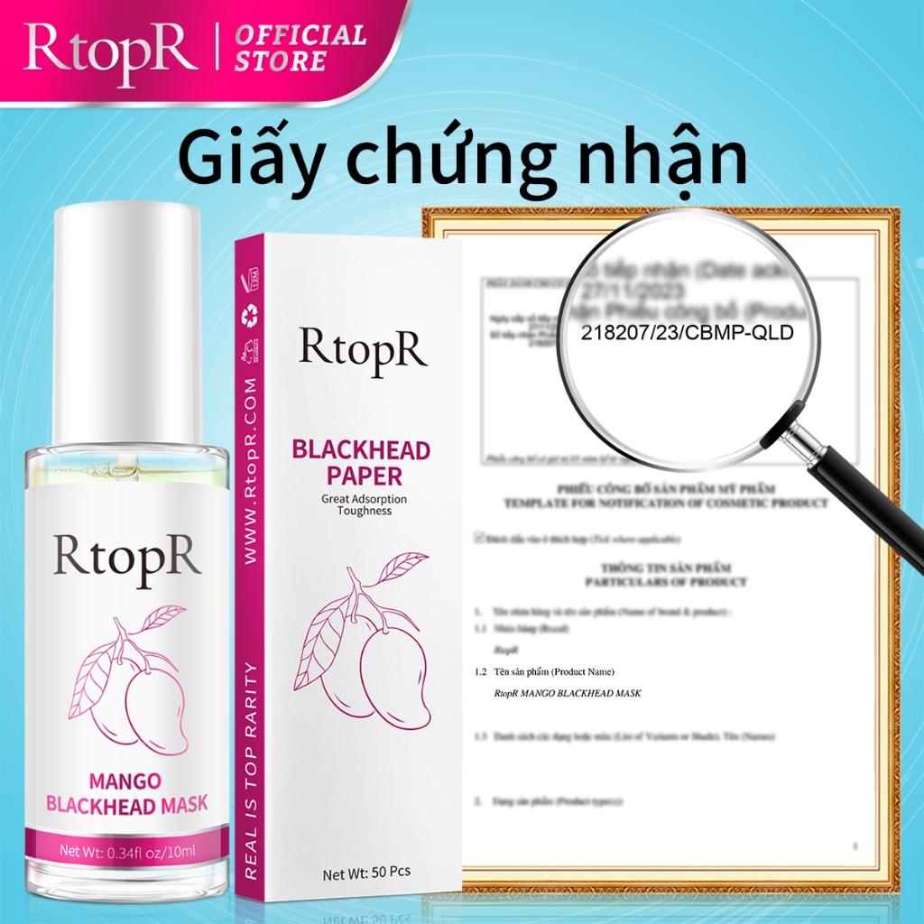 Ảnh Set sản phẩm lột mụn đầu đen RtopR gồm serum + 50 giấy lột mụn cho mũi 10ml RtopR Mango Blackhead Remover Mask Deep Cleans Pores 10ml+50pcs paper 4
