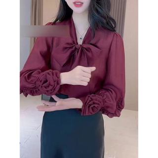 Áo sơ mi dài tay nữ dáng rộng phong cách Hàn Quốc
