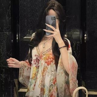 Áo sơ mi dài tay cổ chữ V dáng rộng phong cách Hàn Quốc dành cho nữ