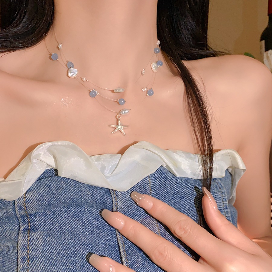 Vỏ sao biển hạt, thiết kế xếp tầng xương đòn, dây chuyền thời trang cao cấp dành cho nữ mùa hè