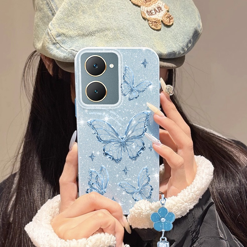 Ốp Điện Thoại YBD INS Cho Vivo Y03 Y03T Y18E Y18T Y18i Y18 Y02T Y02A Y02 Kim Cương Lấp Lánh Tinh Tế Rỗng Bướm