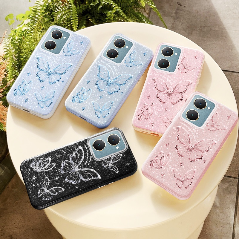 Ốp Điện Thoại YBD INS Cho Vivo Y03 Y03T Y18E Y18T Y18i Y18 Y02T Y02A Y02 Kim Cương Lấp Lánh Tinh Tế Rỗng Bướm