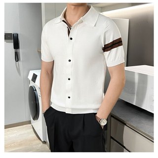 Áo thun Polo dệt kim nam thời trang DICHUANGZHE, Áo thun công sở thông thường màu trơn, Áo len Cardigan tay ngắn