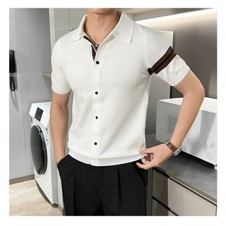 Áo thun Polo dệt kim nam thời trang DICHUANGZHE, Áo thun công sở thông thường màu trơn, Áo len Cardigan tay ngắn